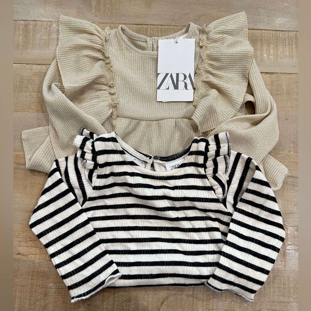 2 zara kids baby girl Long sleeve metallic gold ruffle sleeve shirt tops